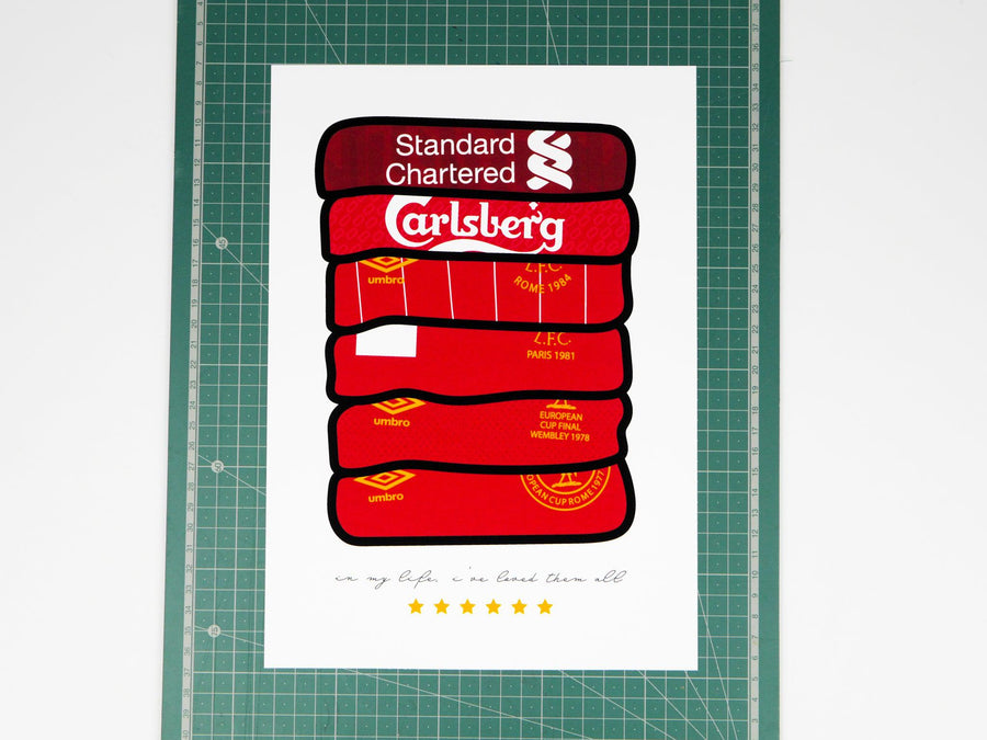 LIVERPOOL CHAMPIONS LEAGUE WINNERS POSTER - 6 TIMES SHIRT PRINT