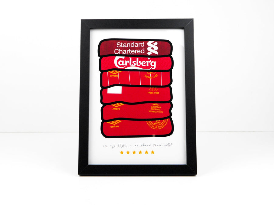 LIVERPOOL CHAMPIONS LEAGUE WINNERS POSTER - 6 TIMES SHIRT PRINT