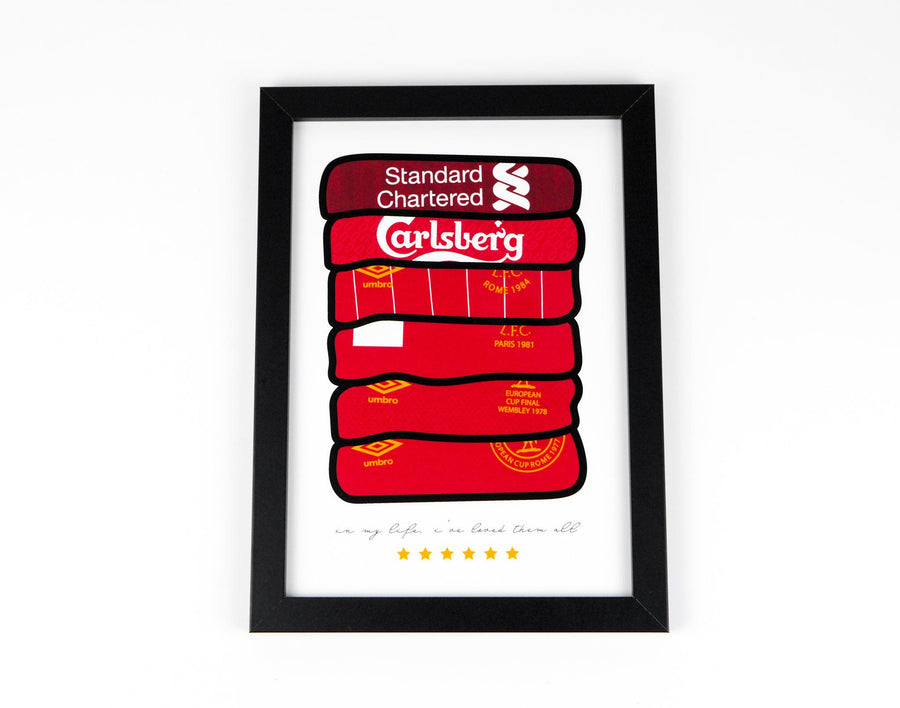 LIVERPOOL CHAMPIONS LEAGUE WINNERS POSTER - 6 TIMES SHIRT PRINT