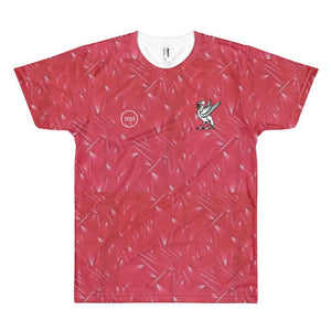 Retro 1989 Full Print T-Shirt Red Pattern with White Liverbird / Unisex-Kop Clobber